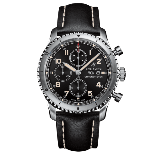 Aviator 8 Chronograph 43 Paslanmaz Çelik / Siyah / Calf / Pin