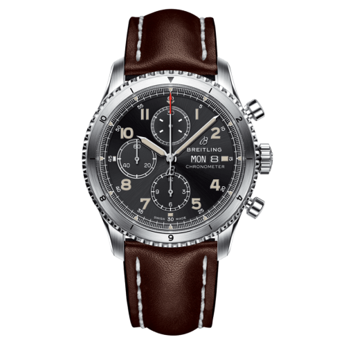 Aviator 8 Chronograph 43 Paslanmaz Çelik / Siyah / Calf / Pin