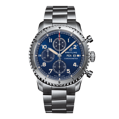 Aviator 8 Chronograph 43 Paslanmaz Çelik / Mavi / Bilezik