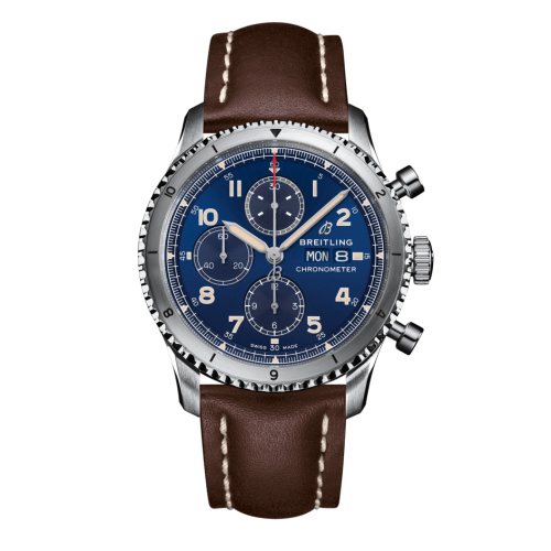 Aviator 8 Chronograph 43 Paslanmaz Çelik / Mavi / Calf / Pin
