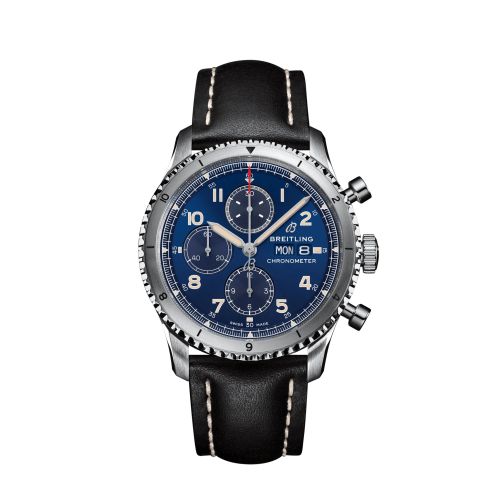 Aviator 8 Chronograph 43 Paslanmaz Çelik / Mavi / Calf / Folding