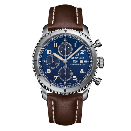 Aviator 8 Chronograph 43 Paslanmaz Çelik / Mavi / Calf / Folding