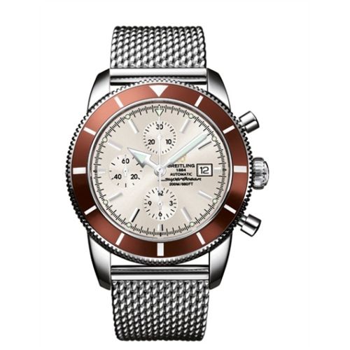 Breitling Superocean Heritage 46 Chronograph Paslanmaz Çelik / Bronze / Stratus Gümüş / Milanese, referans A1332033.G698.144A