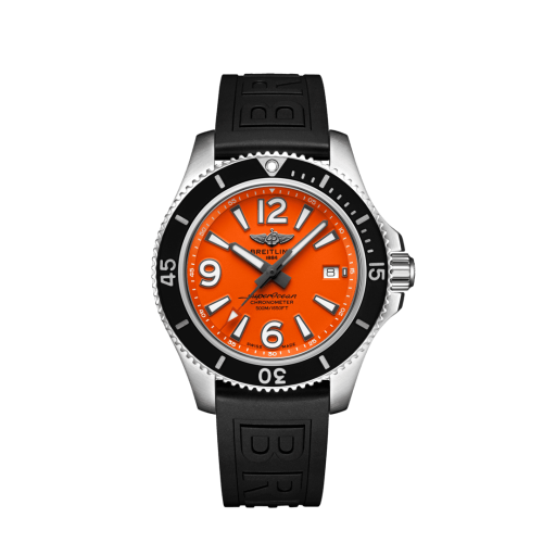 Breitling Superocean 42 Paslanmaz Çelik / Turuncu / Kauçuk / Folding, referans A17366D71O1S2