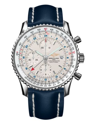 Breitling Navitimer World Stainless Steel / Silver / Calf / Pin 46mm, reference A2432212/G571/101X/A20BA.1