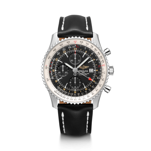 Breitling Navitimer World Stainless Steel / Black / Calf / Pin 46mm, reference A24322121B1X1