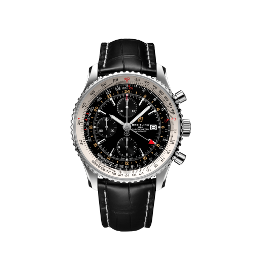 Breitling Navitimer 1 Chronograph GMT Stainless Steel / Black / Croco / Folding 46mm, reference A24322121B2P2