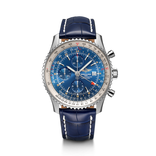 Breitling Navitimer World Stainless Steel / Blue / Croco / Pin 46mm, reference A24322121C1P1