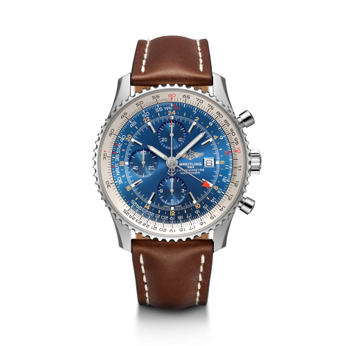 Breitling Navitimer World Stainless Steel / Blue / Calf / Pin 46mm, reference A24322121C1X2