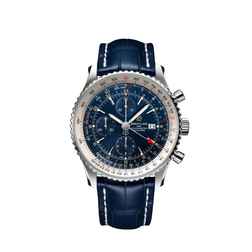 Breitling Navitimer 1 Chronograph GMT Stainless Steel / Blue / Croco / Pin 46mm, reference A24322121C2P1