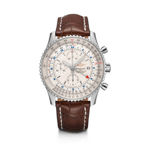 Breitling Navitimer World Stainless Steel / Silver / Croco / Pin 46mm, reference A24322121G1P1