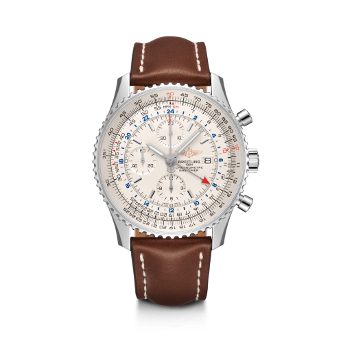 Breitling Navitimer World Stainless Steel / Silver / Calf / Pin 46mm, reference A24322121G1X1