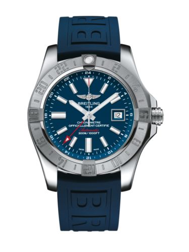 Breitling Avenger II GMT Stainless Steel / Mariner Blue / Rubber / Pin 43mm, reference A32390111C1S2