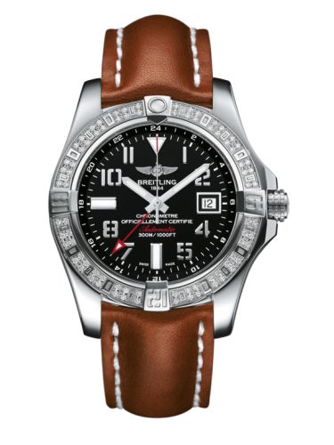 Breitling Avenger II GMT Stainless Steel / Diamond / Volcano Black / Calf 43mm, reference A3239053.BC34.433X