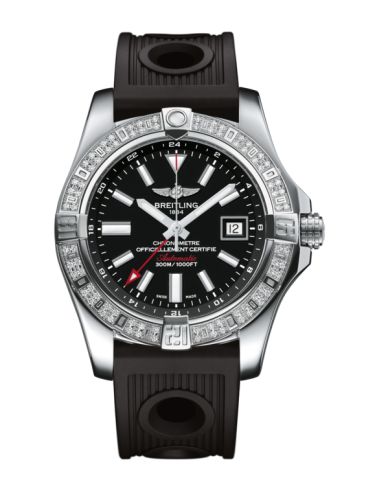 Breitling Avenger II GMT Stainless Steel / Diamond / Volcano Black / Rubber 43mm, reference A3239053.BC35.200S