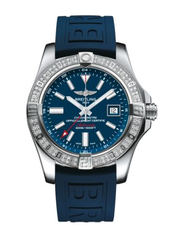 Breitling Avenger II GMT Stainless Steel / Diamond / Mariner Blue / Rubber 43mm, reference A3239053.C872.158S