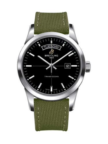 Transocean Day & Date Paslanmaz Çelik / Siyah / Military / Pin 43 mm