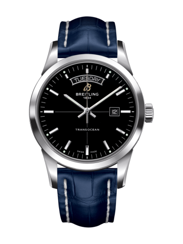 Transocean Day & Date Paslanmaz Çelik / Siyah / Croco / Folding 43 mm