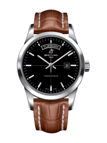 Transocean Day & Date Paslanmaz Çelik / Siyah / Croco / Pin 43 mm