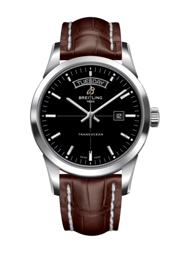 Transocean Day & Date Paslanmaz Çelik / Siyah / Croco / Folding 43 mm