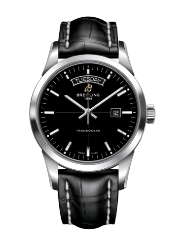Breitling Transocean Day &amp; Date Paslanmaz Çelik / Siyah / Croco / Folding 43mm, referans A4531012/BB69/744P/A20D.1