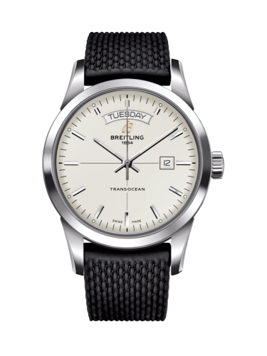 Breitling Transocean Day &amp; Date Paslanmaz Çelik / Gümüş / Kauçuk / Pin 43mm, referans A4531012/G751/278S/A20S.1