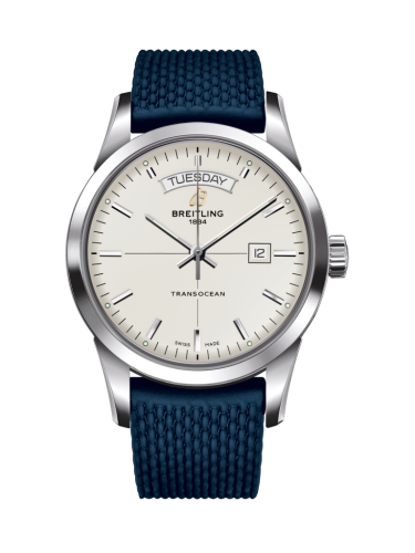 Breitling Transocean Day &amp; Date Paslanmaz Çelik / Gümüş / Kauçuk / Pin 43mm, referans A4531012/G751/280S/A20S.1