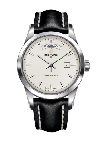 Breitling Transocean Day &amp; Date Paslanmaz Çelik / Gümüş / Calf / Folding 43mm, referans A4531012/G751/436X/A20D.1