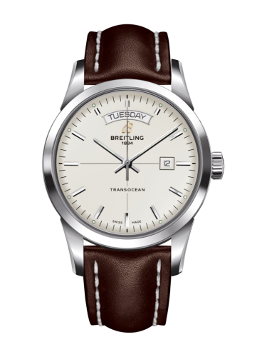 Breitling Transocean Day &amp; Date Paslanmaz Çelik / Gümüş / Calf / Folding 43mm, referans A4531012/G751/438X/A20D.1