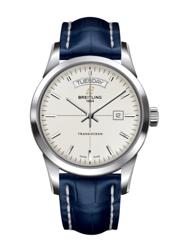 Breitling Transocean Day &amp; Date Paslanmaz Çelik / Gümüş / Croco / Pin 43mm, referans A4531012/G751/731P/A20BA.1