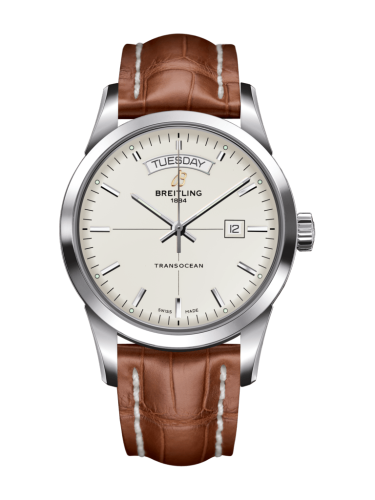 Breitling Transocean Day &amp; Date Paslanmaz Çelik / Gümüş / Croco / Folding 43mm, referans A4531012/G751/738P/A20D.1