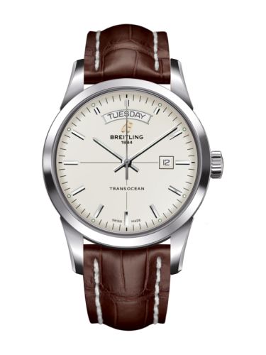 Breitling Transocean Day &amp; Date Paslanmaz Çelik / Gümüş / Croco / Pin 43mm, referans A4531012/G751/739P/A20BA.1