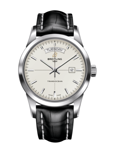 Breitling Transocean Day &amp; Date Paslanmaz Çelik / Gümüş / Croco / Pin 43mm, referans A4531012/G751/744P/A20D.1