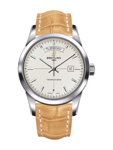 Breitling Transocean Day &amp; Date Paslanmaz Çelik / Gümüş / Croco / Pin 43mm, referans A4531012/G751/745P/A20BA.1
