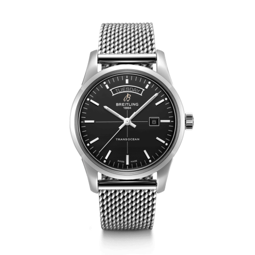 Breitling Transocean Day &amp; Date Paslanmaz Çelik / Siyah / Milanese 43mm, referans A45310121B1A1