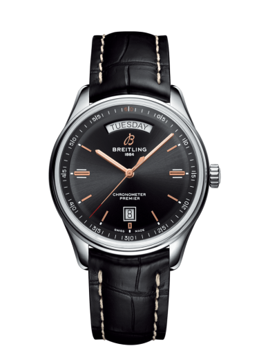 Breitling Premier Automatic Day &amp; Date 40 Paslanmaz Çelik / Siyah / Croco Siyah / Tang, referans A45340241B1P2