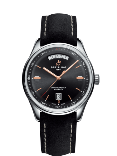 Breitling Premier Automatic Day &amp; Date 40 Paslanmaz Çelik / Siyah / Nubuck Siyah / Folding, referans A45340241B1X2