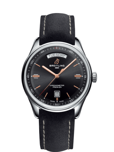 Breitling Premier Automatic Day &amp; Date 40 Paslanmaz Çelik / Siyah / Nubuck Anthracite / Tang, referans A45340241B1X3