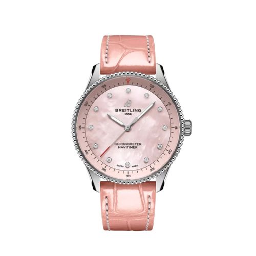 Breitling Navitimer Quartz 32 Stainless Steel / Pink MOP / Croco / Pin, reference A77320D91K1P1