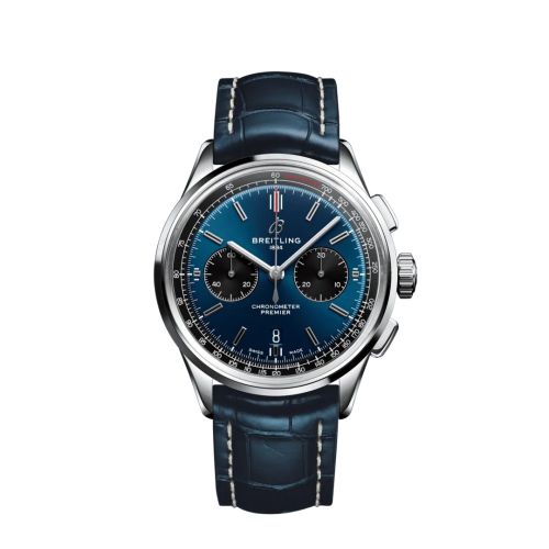 Breitling Premier B01 Chronograph 42 Paslanmaz Çelik / Mavi / Croco / Pin, referans AB0118221C1P2