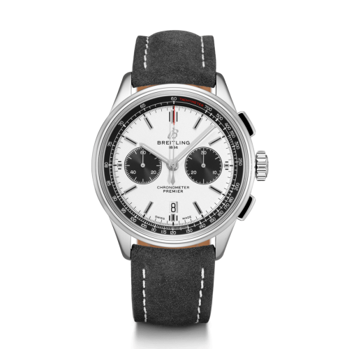 Breitling Premier B01 Chronograph 42 Paslanmaz Çelik / Gümüş / Anthracite Nubuck / Folding, referans AB0118221G1X1