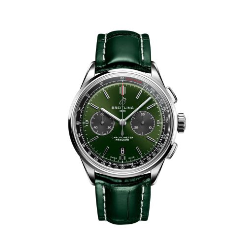 Breitling Premier B01 Chronograph 42 Paslanmaz Çelik / Yeşil / Alligator - Pin, referans AB0118221L1P2