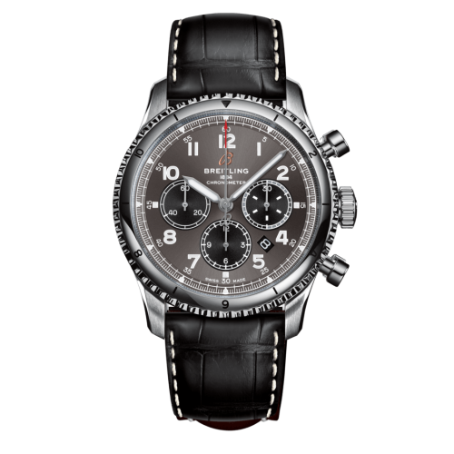 Aviator 8 B01 Chronograph 43 Paslanmaz Çelik / Anthracite / Croco / Pin