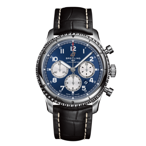 Aviator 8 B01 Chronograph 43 Paslanmaz Çelik / Mavi / Croco / Pin