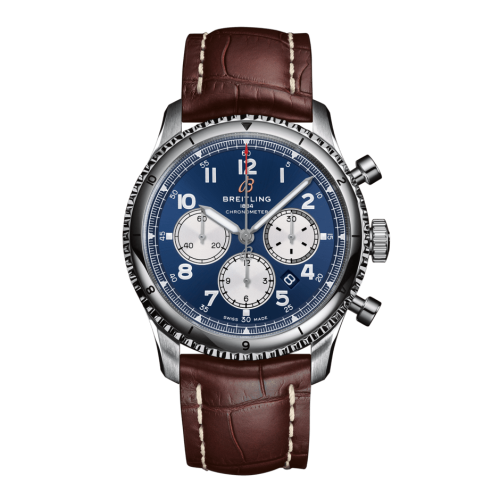 Aviator 8 B01 Chronograph 43 Paslanmaz Çelik / Mavi / Croco / Pin