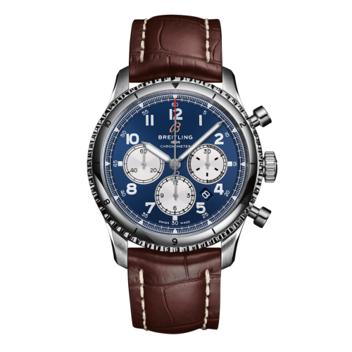 Aviator 8 B01 Chronograph 43 Paslanmaz Çelik / Mavi / Croco / Folding