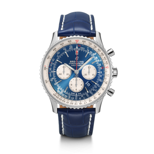 Breitling Navitimer 1 B01 Chronograph 46 Stainless Steel / Aurora Blue / Croco / Folding, reference AB0127211C1P2