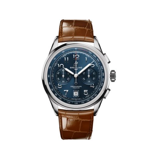 Breitling Premier B01 Chronograph 42 Paslanmaz Çelik / Mavi / Alligator, referans AB0145171C1P1