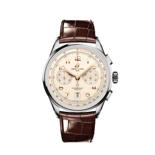 Breitling Premier B01 Chronograph 42 Paslanmaz Çelik / Cream / Alligator, referans AB0145211G1P1