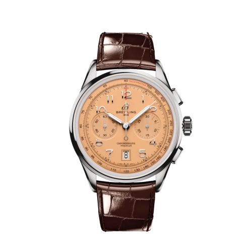 Breitling Premier B01 Chronograph 42 Paslanmaz Çelik / Pembe / Alligator, referans AB0145331K1P1